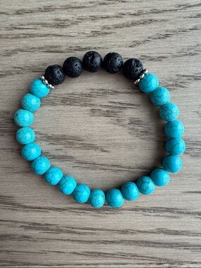 Aromatherapy Turquoise Beaded Stretch Bracelet with Black Lava Beads